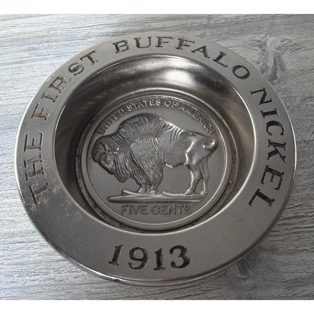 The First Buffalo Nickel Trinket Dish 1913 Five Cents MCM Vintage Decor Avon